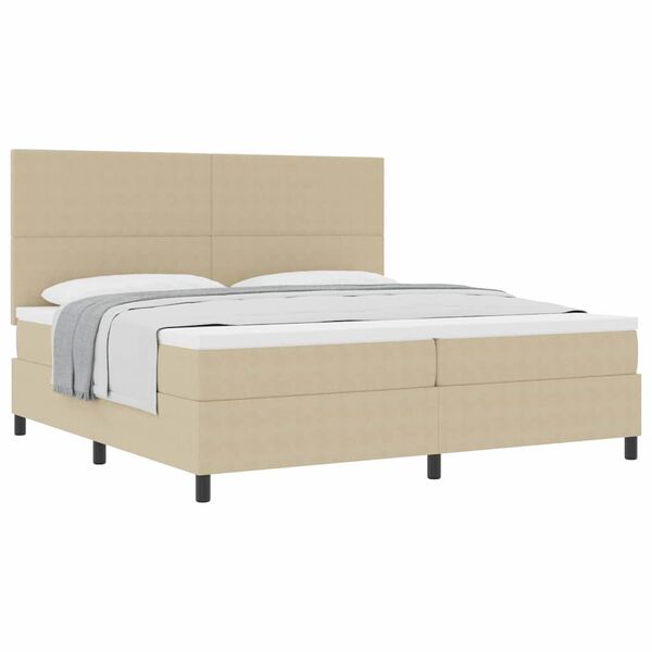 vidaXL Pat cu arcuri cu headboard Gri deschis și alb. 200 x 200 cm