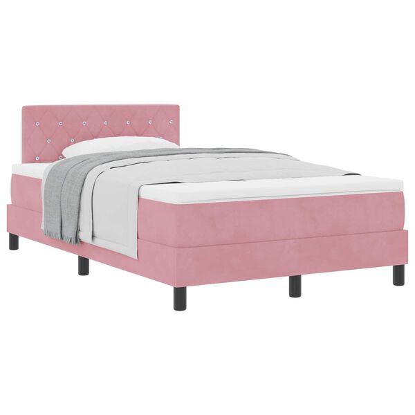 vidaXL Pat cu arcuri cu saltea cu headboard Roz 120 x 190 cm Catifea