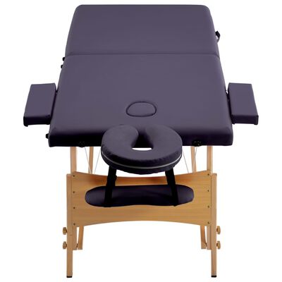 vidaXL Masă de masaj pliabilă, 2 zone, violet, lemn