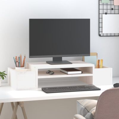 vidaXL Suport pentru monitor, alb, 70x27,5x15 cm, lemn masiv pin
