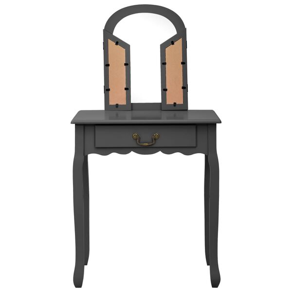 vidaXL Masă toaletă cu taburet, gri, 65x36x128 cm, lemn paulownia, MDF