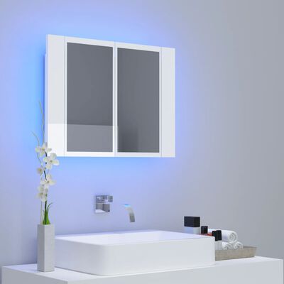 804961 vidaXL Dulap baie cu oglindă LED alb lucios 60x12x45 cm acril
