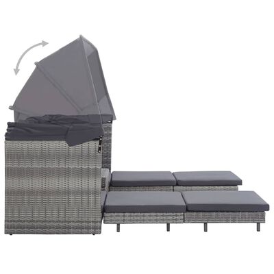 vidaXL Canapea extensibilă cu 3 locuri cu acoperiș, gri, poliratan