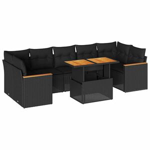 vidaXL Set mobilier grădină perne 8 piese negru, poliratan/lemn acacia
