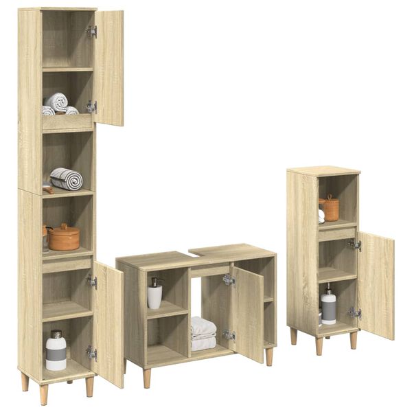 vidaXL Set mobilier de baie, 3 piese, stejar sonoma, lemn prelucrat