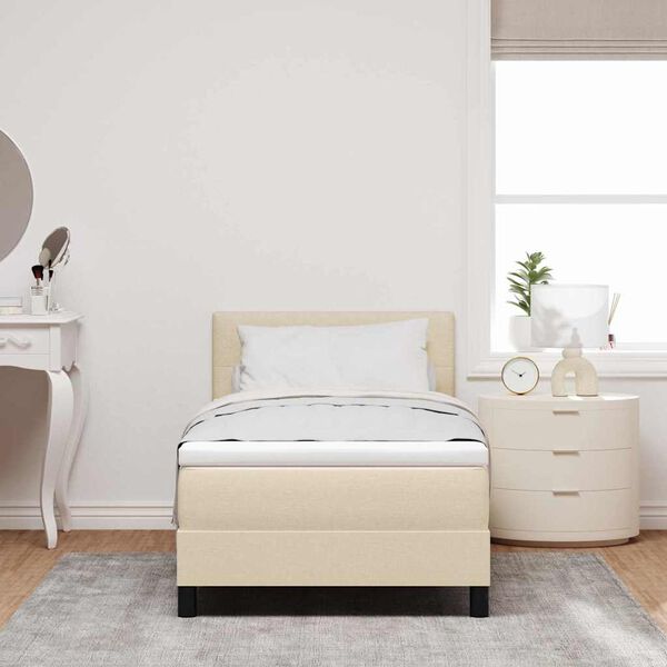 vidaXL Pat cu arcuri cu saltea cu headboard Crem 90 x 190 cm țesătură