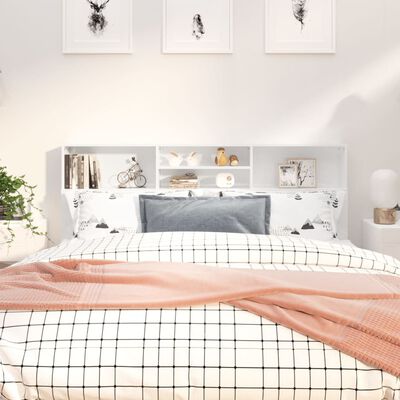vidaXL Tăblie de pat cu dulap, alb extralucios, 180x19x103,5 cm