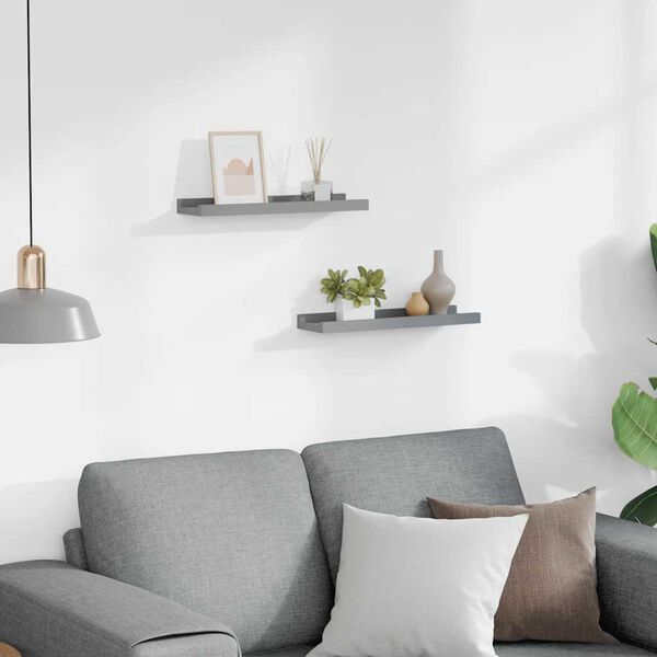 vidaXL Rafturi rame foto cu bordură, 2 buc., gri, 40 x 9 x 3 cm, MDF