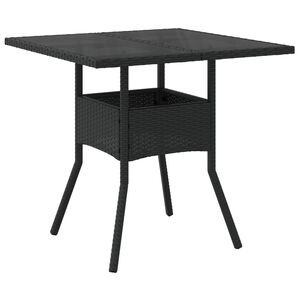 vidaXL Masă grădină cu blat din sticlă, negru, 80x80x75 cm, poliratan