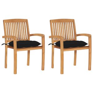 vidaXL Scaune de grădină cu perne negre, 2 buc., lemn masiv de tec