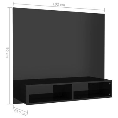 vidaXL Dulap TV montat pe perete negru extralucios 102x23,5x90 cm PAL