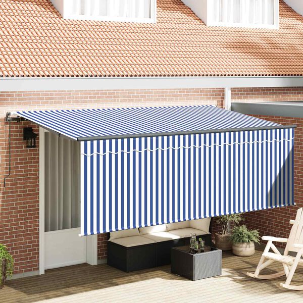 vidaXL Cortina Retractabilă Dungi Manual Albastru și alb 350 x 200 cm