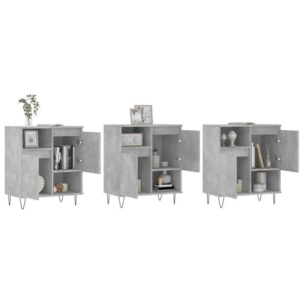 vidaXL Servante, 3 piese, gri beton, lemn prelucrat