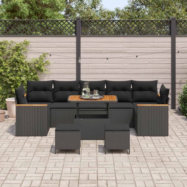 vidaXL Set de canapele pentru grădină 10 pcs Negru Rattan poli