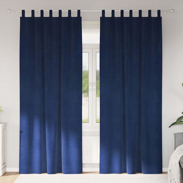 vidaXL Perdele opace 2 pcs Albastru &icirc;nchis 140 x 225 cm Catifea