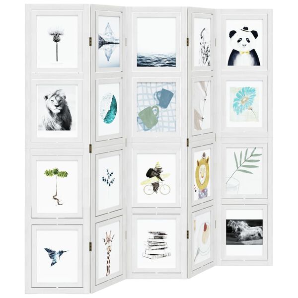 vidaXL Paravan cameră 5 panouri, alb, lemn masiv paulownia