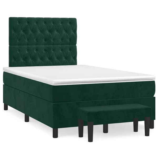 vidaXL Pat box spring cu saltea, verde &icirc;nchis, 120x200 cm, catifea
