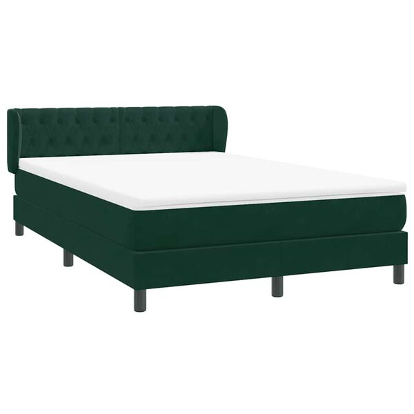 vidaXL Pat box spring cu saltea, verde &icirc;nchis, 160x210 cm, catifea