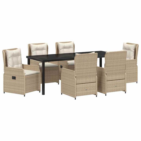 vidaXL Set de masă pentru grădină 7 pcs Beige și gri deschis poliratan
