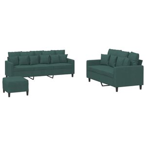 vidaXL Set de canapele cu perne, 3 piese, verde &icirc;nchis, catifea