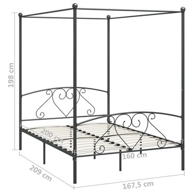 vidaXL Cadru de pat cu baldachin, gri, 160 x 200 cm, metal