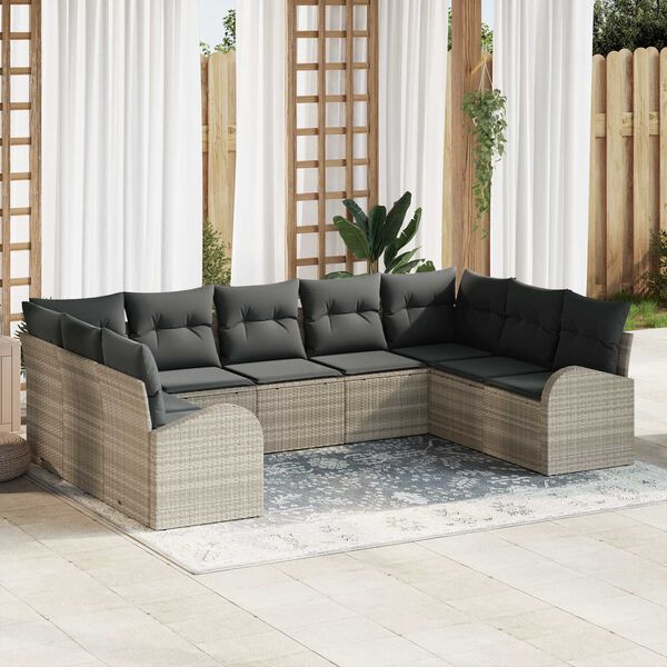vidaXL Set de canapele pentru grădină 9 pcs Gri deschis Rattan poli