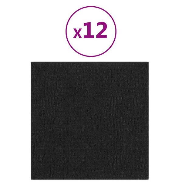 vidaXL Panouri de perete 12 buc. negru 30x30 cm țesătură 1,08m²