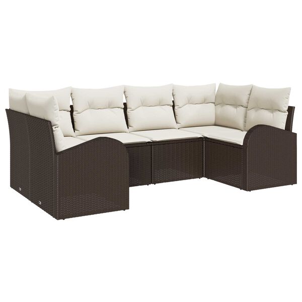 vidaXL Set de canapele pentru grădină cu pernă 6 pcs Maro Poli Rattan