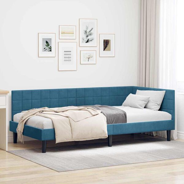 vidaXL Cadru de pat colțar cu headboard albastru 90 x 200 cm Catifea