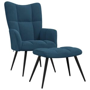 vidaXL Scaun de relaxare cu taburet, albastru, catifea