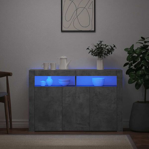 vidaXL Servantă cu lumini LED,gri beton, 116x30x75 cm