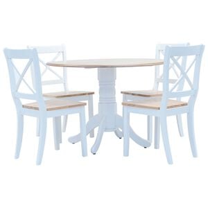 vidaXL Set mobilier bucătărie, 5 piese, alb & maro, lemn masiv hevea