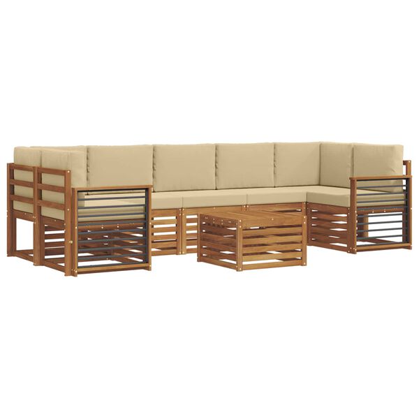 vidaXL Set de canapele de exterior cu pernă 8 pcs Natural și Bej