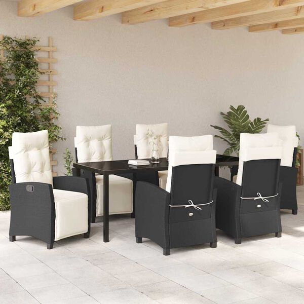 vidaXL Set de masă pentru grădină cu pernă 7 pcs Negru poliratan