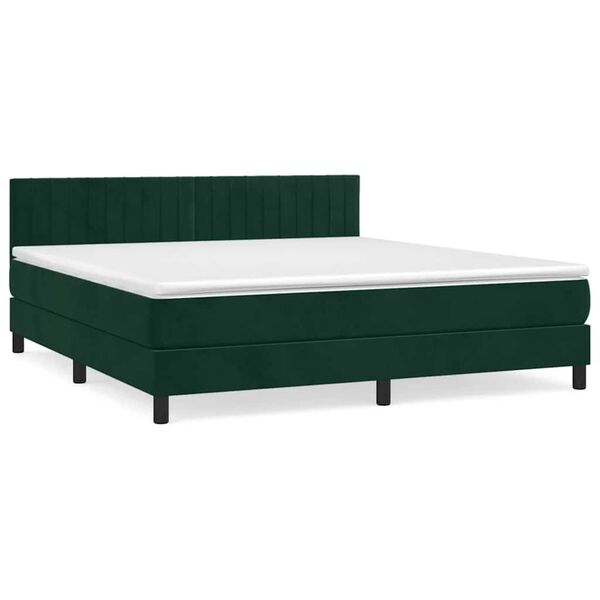 vidaXL Pat box spring cu saltea, verde &icirc;nchis, 180x200 cm, catifea