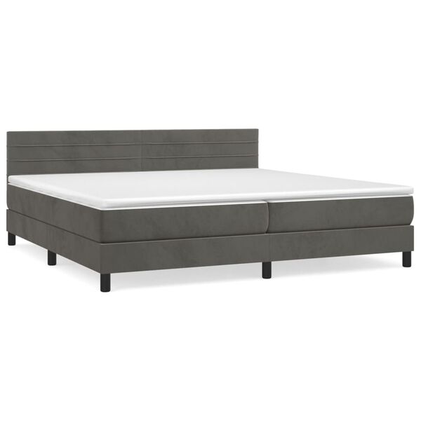 vidaXL Pat box spring cu saltea, gri &icirc;nchis, 200x200 cm, catifea