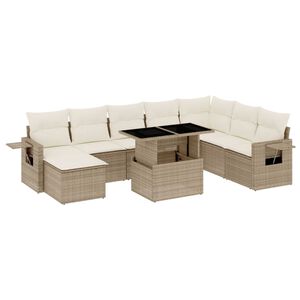 vidaXL Set canapele de grădină, 9 piese, cu perne, bej, poliratan