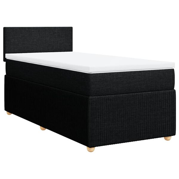 vidaXL Pat box spring cu saltea, negru, 90x190 cm, textil