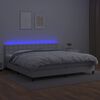 vidaXL Pat cu arcuri, saltea și LED, alb, 200x200 cm, piele ecologică