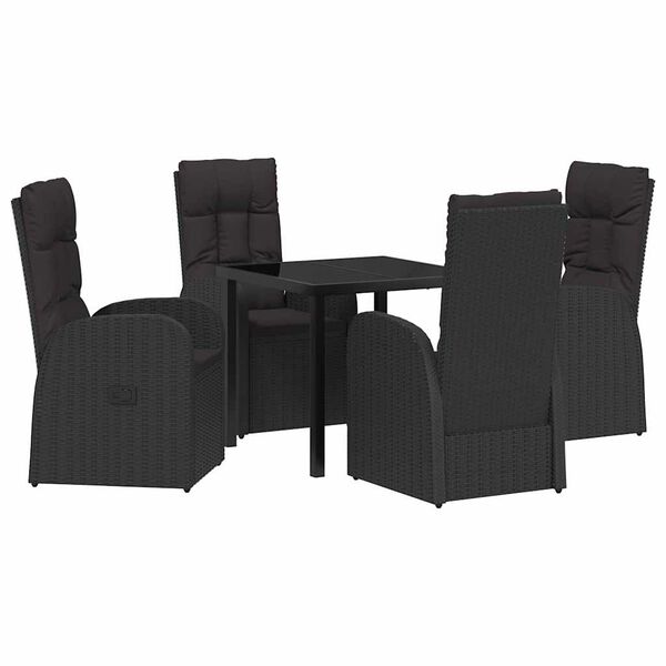 vidaXL Set de masă pentru grădină cu pernă 5 pcs Negru poliratan