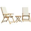 vidaXL Set de bistro pliabil, 3 piese, cu perne alb crem, bambus