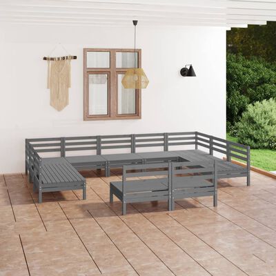 vidaXL Set mobilier grădină, 11 piese, gri, lemn masiv de pin