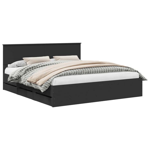 vidaXL Cadru de pat cu sertar Negru 180 x 200 cm Lemn Ingineresc