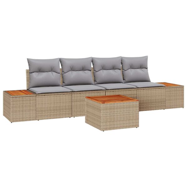 vidaXL Set de canapele pentru grădină cu pernă 5 pcs Bej Rattan poli