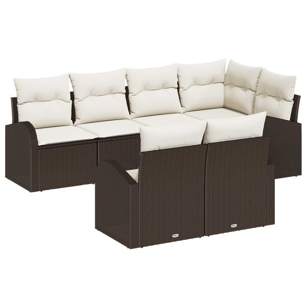 vidaXL Set de canapele pentru grădină 7 pcs maro și alb Rattan poli