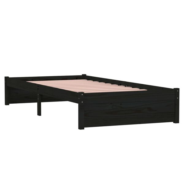 vidaXL Cadru de pat single, negru, 90x190 cm, lemn masiv