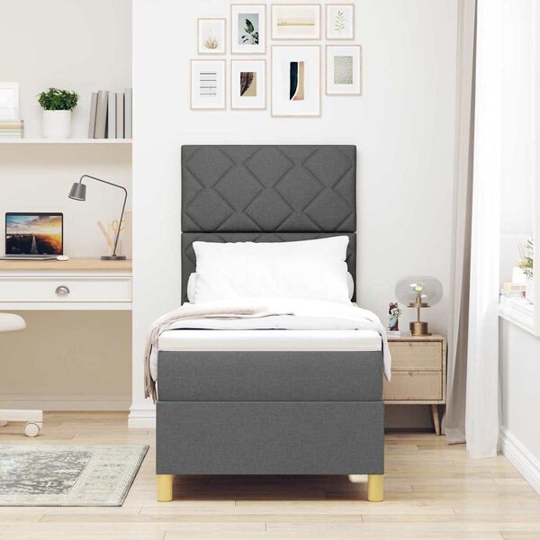 vidaXL Pat cu arc LED cu saltea Gri &icirc;nchis 80 x 200 cm țesătură