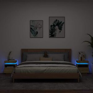vidaXL Noptiere cu lumini LED, 2 buc., stejar sonoma, 40x39x48,5 cm