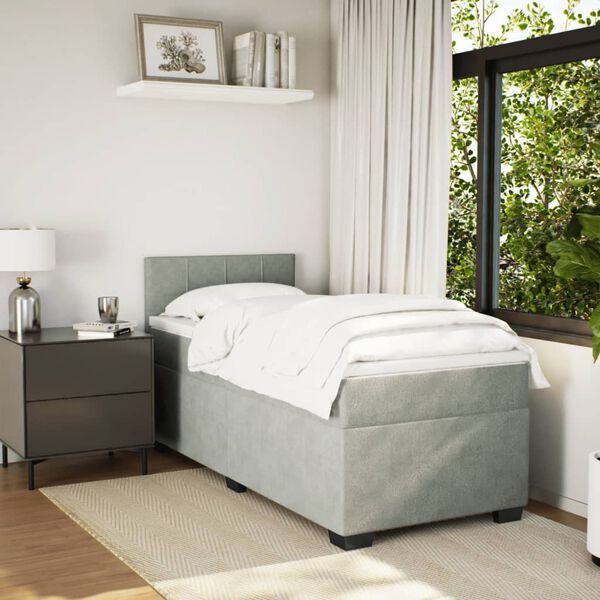 vidaXL Pat box spring cu saltea, gri deschis, 100x200 cm, catifea