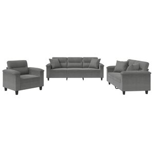 vidaXL Set de canapele cu perne, 3 piese, gri &icirc;nchis, microfibră